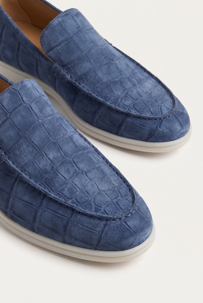 Yacht Loafer Nubuck Crocodile Ocean Blue