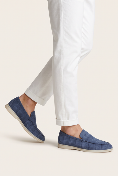 Yacht Loafer Nubuck Crocodile Ocean Blue
